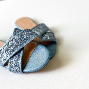 NWT, J Crew Blue Glitter Cora Crisscross Sandals, Size 10.5